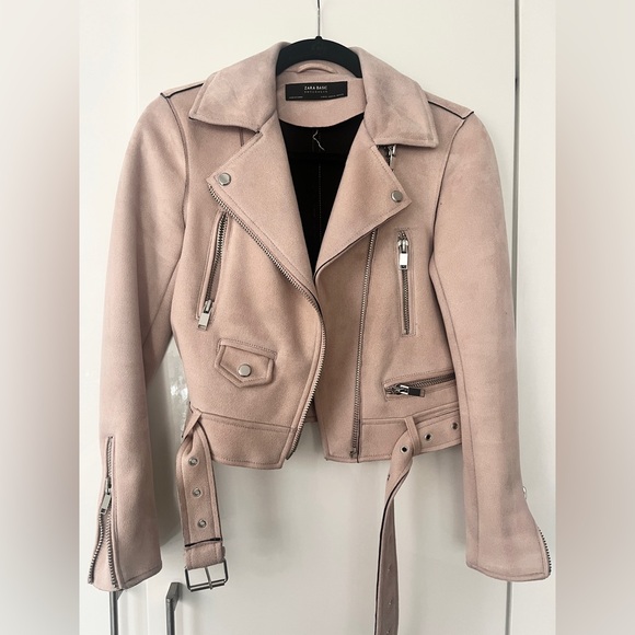 Zara Faux Suede Moto Jacket, Pink, XS - Picture 2 of 3